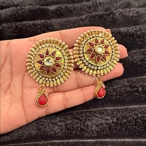 Elegant Gold and Red Earrings